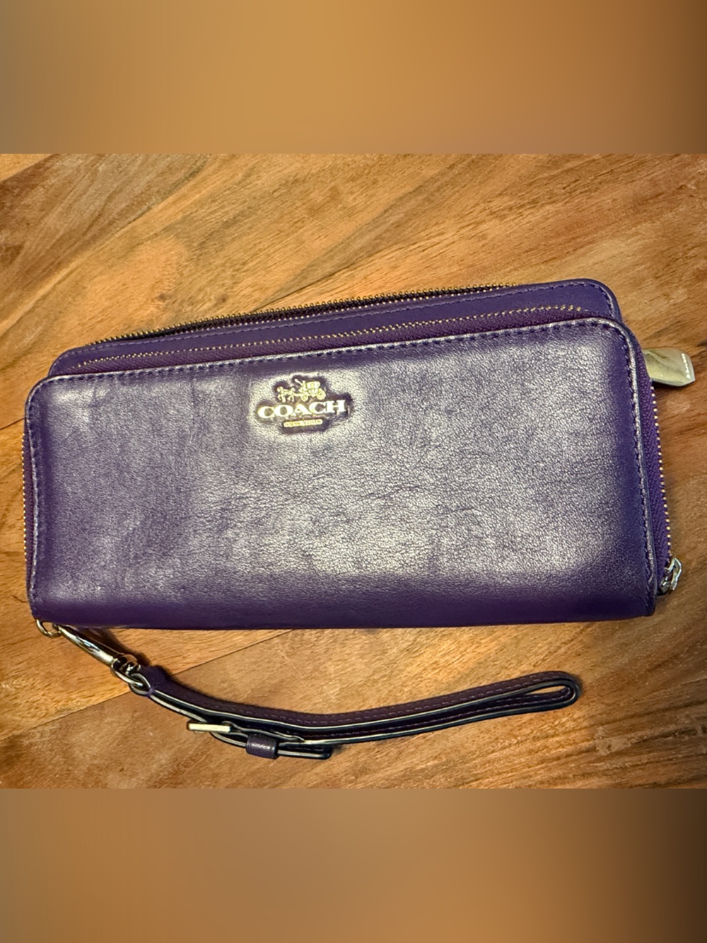 Coach Purple Leather Zip-Around Wristlet
